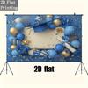 2D Graduation Backdrop Blue Gold Cap Diploma Balloon Confetti Blank Custom Photo Banner