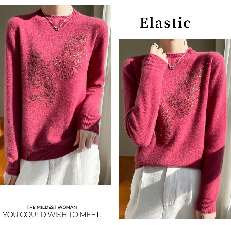 Thick Sequin Leaf Knit Sweater for Women - Autumn/Winter Half-High Collar