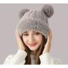 Girls' cute wool ball knitting hat in winter retro thick needle Fried Dough Twists plush edge splicing ear protection wool hat