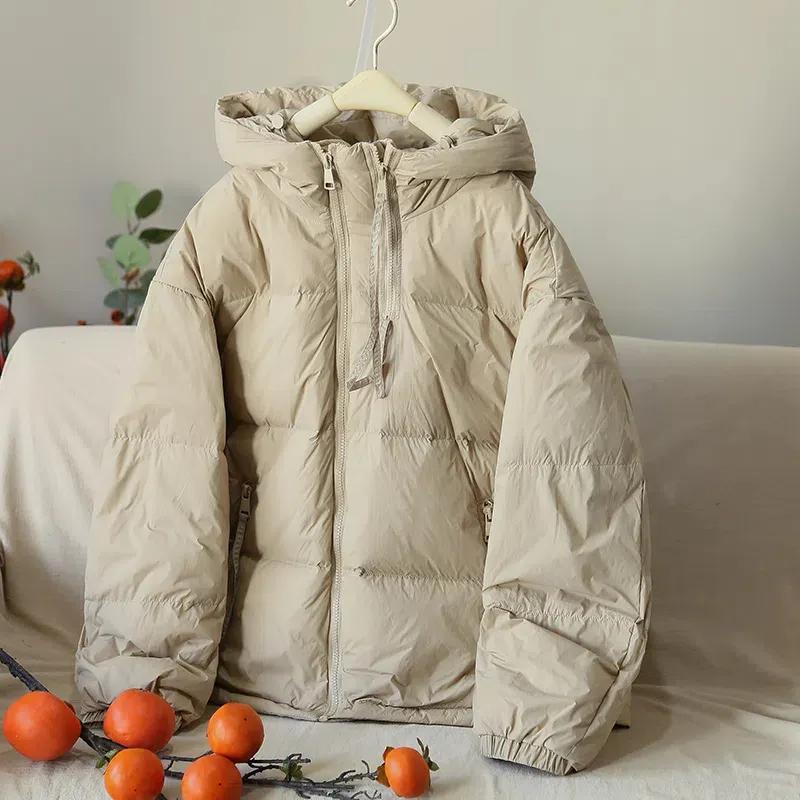 Giacca Invernale da Donna Monocolore con Cappuccio Larga Calda in Cotone Giacca Corta Ispessita