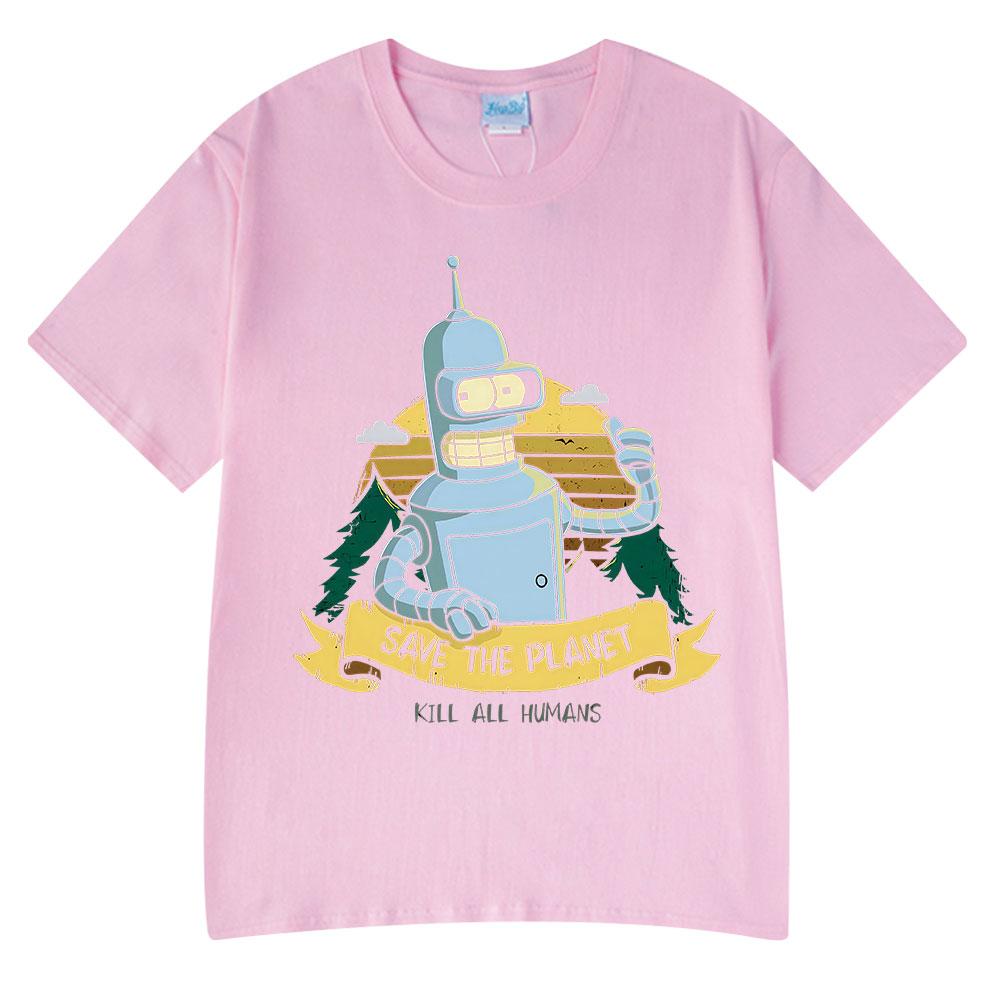 Save The Planet Kill All HuUnisexs Funny Robot Vintage T Shirts Unisex Women Clothing Short Sleeve Tshirts Oversized Cotton Tee Shirt