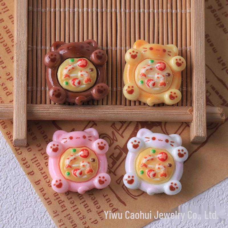 Adorable Cat Pizza DIY Keychain Kit: Includes Handmade Materials, Resin, Patch, Cream Glue, and Accessories for Food Play Simulation.