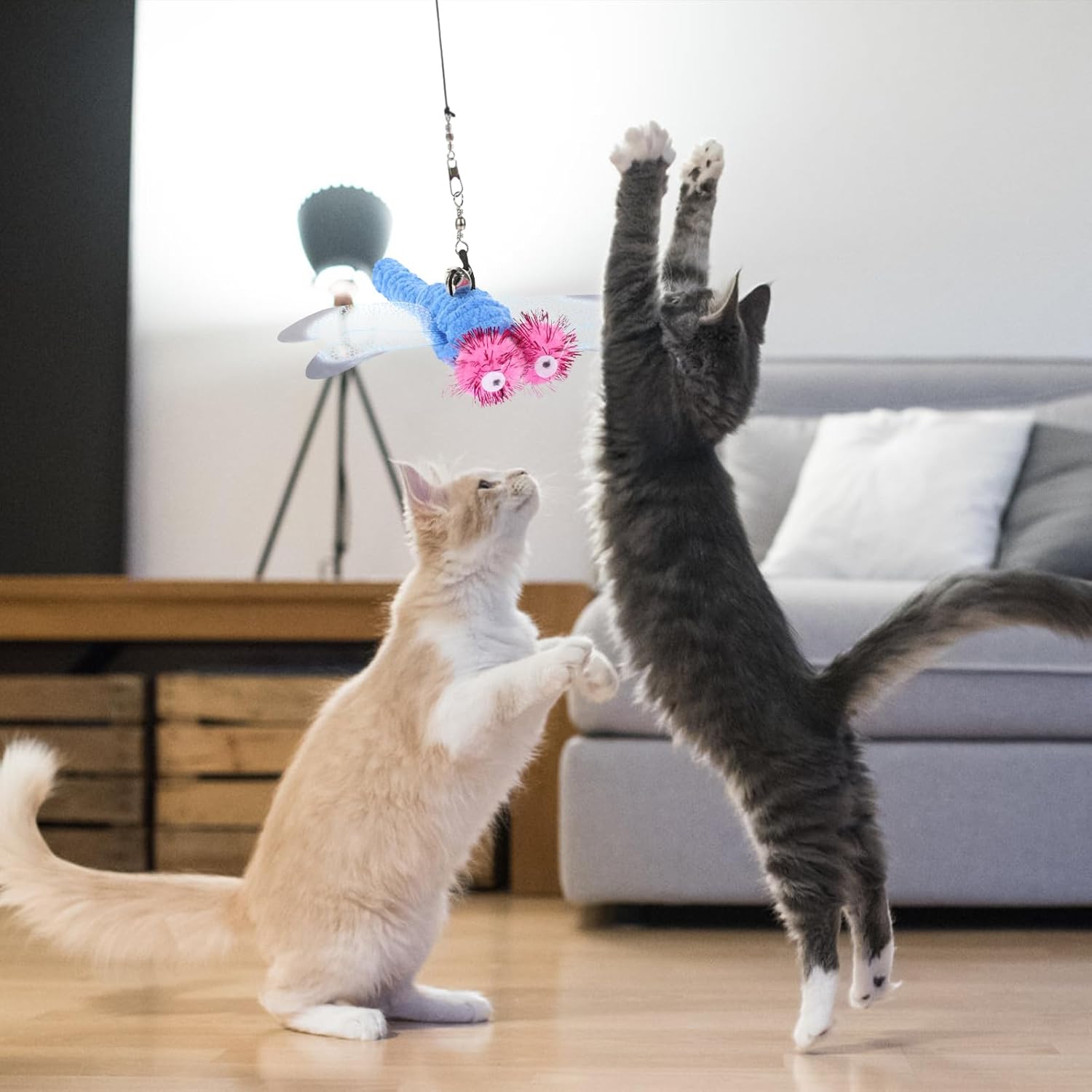 UEETEK Dragonfly Cat Wand Toy Refill : 5Pcs Cat Toy Wand Replacement with Bell Cat Teaser Wand Refill Interactive Cat Toys for Indoor Cats