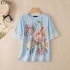 ZANZEA Women Casual Round Neck Floral Print Loose Lace Splice Short Sleeve Blouse