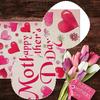1pcs Happy Mother's Day Pink Tulip Love Heart Polyester Table Runner Spring Flowers Leaves Table Runners Dining Table Decoration