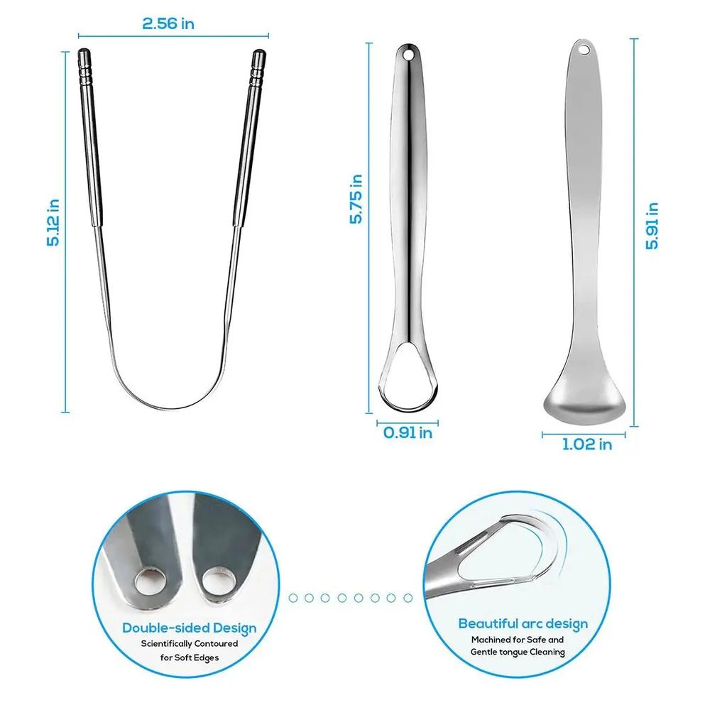 Premium 1Pcs 3Pcs Stainless Steel Tongue Scraper Cleaner For Adults Kids Portable Metal Tongue Cleaner Brushes