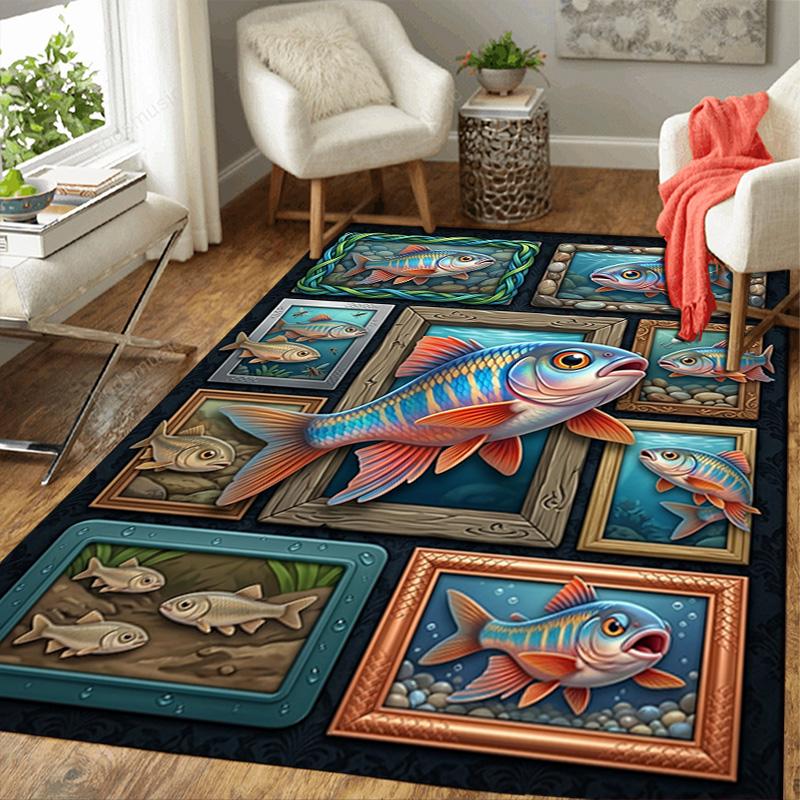 Fish Gallery Pattern Rug Floor Mat for Living Room or Bedroom Soft and Comfortable Carpet a Gift for Birthday and Holiday.