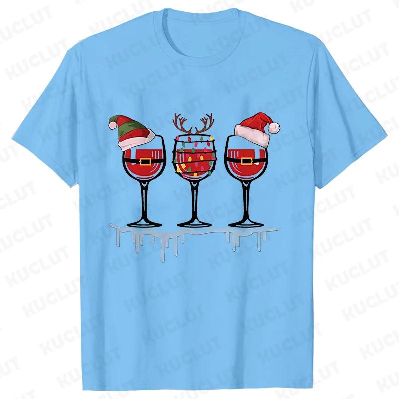 Christmas Wine T Shirts for Women Clothing Funny Cartoon Tshirts Kawaii Fashion Tshirt Korean Female Tops Christmas Wine Tees