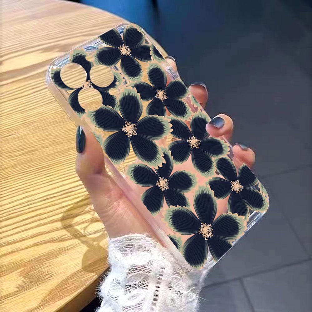 Dark Floral Pattern with Beige Centers Lucency Phone Case for IPhone 14 15 16 13 12 11 17 Pro Max 12 13 Mini Soft Cover