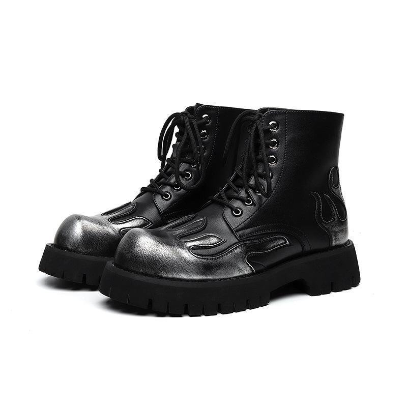 New niche trend flame boots trendy men ins Martin shoes men's thick-soled high-top short boots 9519-R