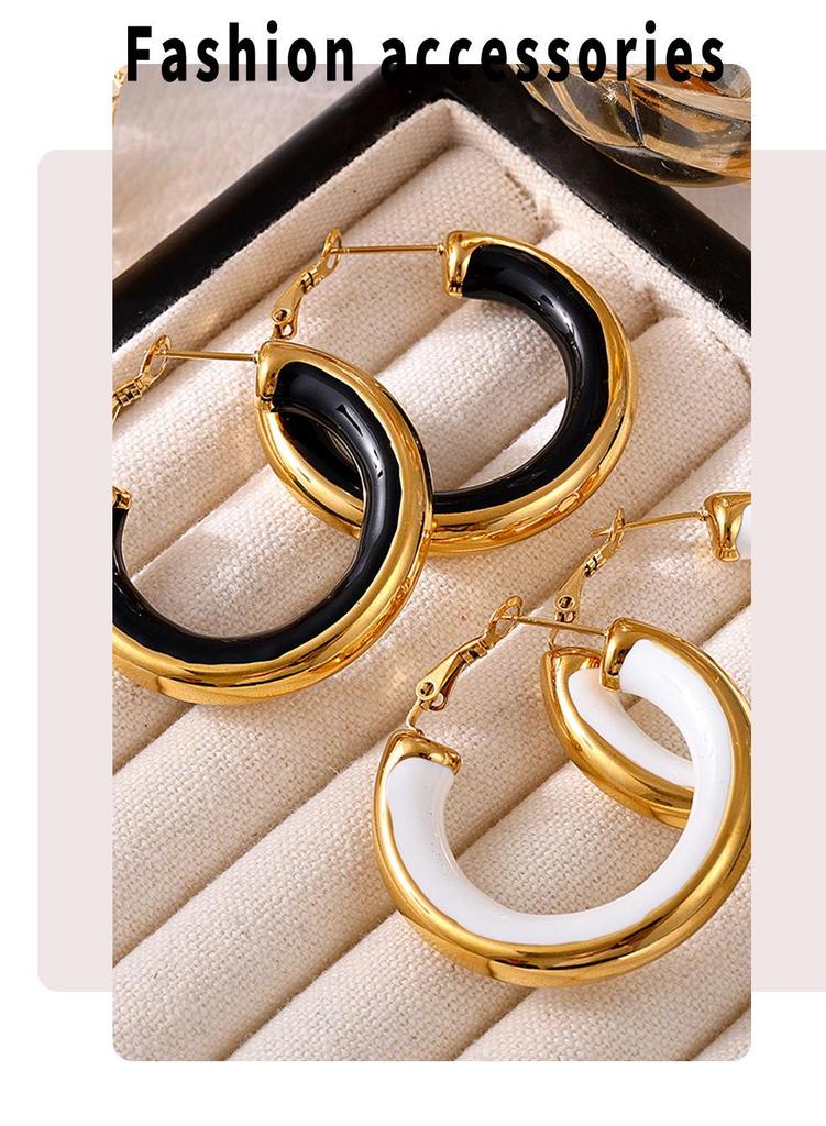 Qiong Yao European Style Circle Drip Oil Earrings, 18K Gold-Plated Stainless Steel, Hypoallergenic, Color-Retentive, Women's.