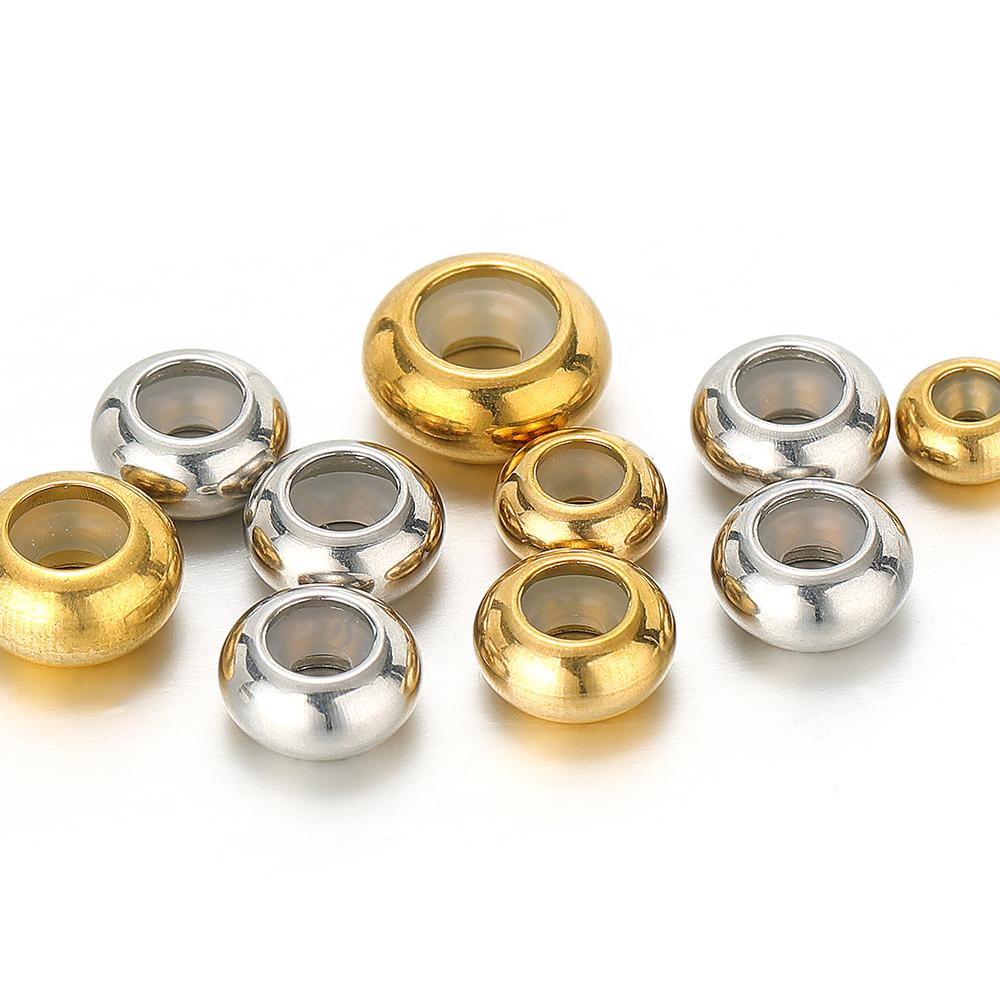 20pcs 6/7/8/10mm Stainless Steel Adjustment Beads with Non-slip Silicone Ring Gold Stopper Spacer Beads for DIY Jewelry Making