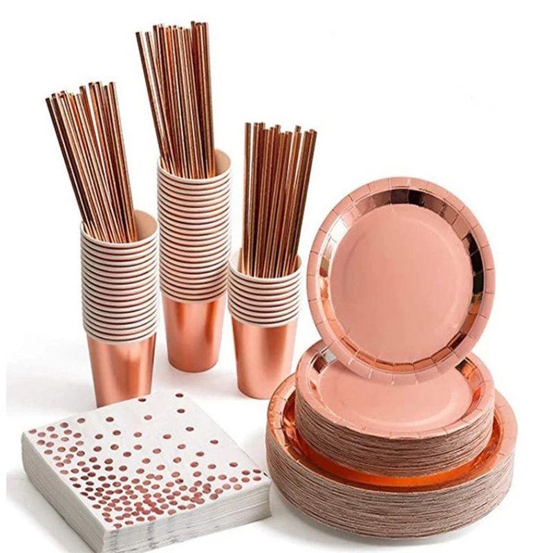 Stylish Rose Gold Stamping Party Tableware Perfect For Wedding Birthday Babyshower Festivities