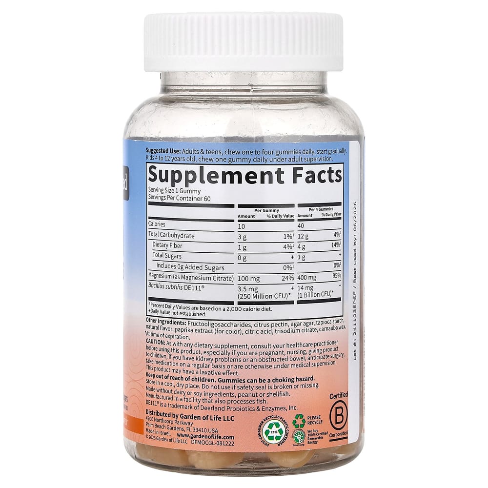 Garden of Life Magnesium with Prebiotic & Probiotic Orange Flavor Gummies, 60 Count