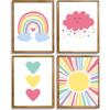 Pink Nursery Canvas Wall Art Rainbow Art Poster,Boho Rainbow Sun Hearts Canvas Wall Art,Kids Bedroom Baby Girls Toddler Pastel Wall Print for