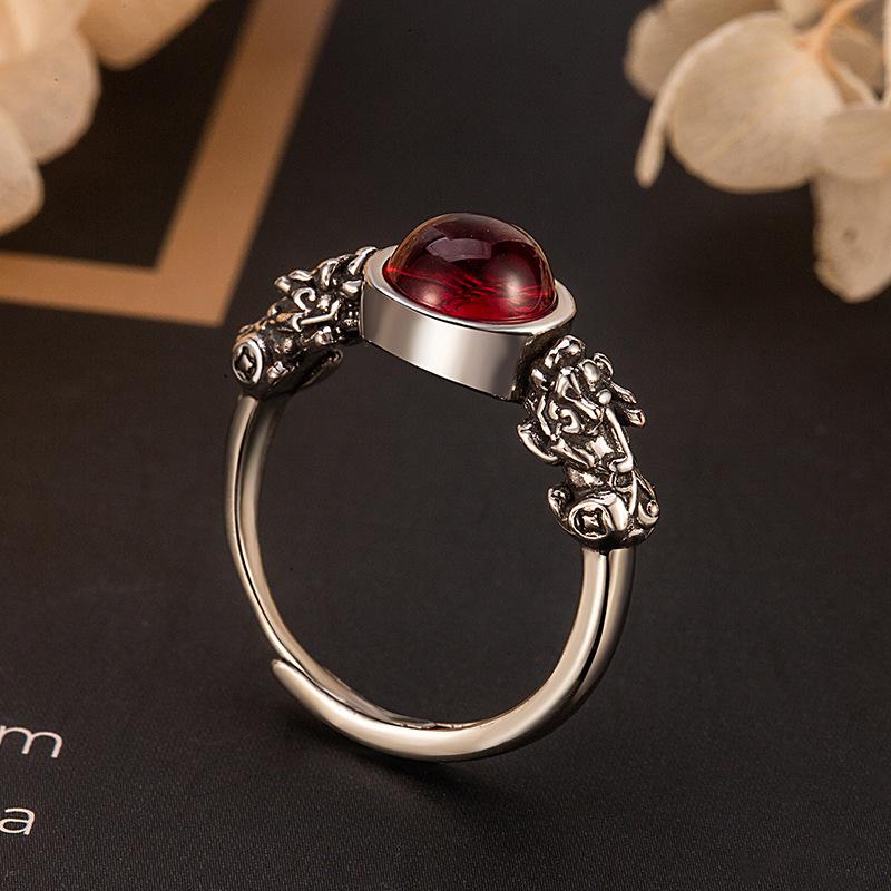 Ethnic Style Pixiu Ring: Women s Sterling Silver, Copper Coin Design, Retro Craftsmanship, Artistic Open-Ended Chinese Trend.