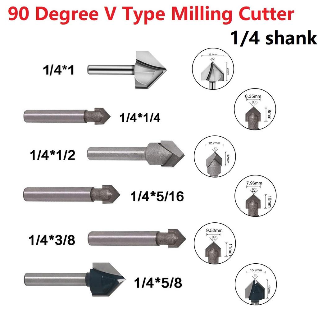 Drill Bit Router Bits Shank V Groove 1/4inch 6.35mm