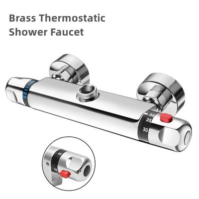 Badezimmer-Thermostat-Duscharmatur, Messing-Chrom-Mischbatterie, Dual-Griff, Temperaturregelung, Badewanne, Duscharmatur, Wandmontage