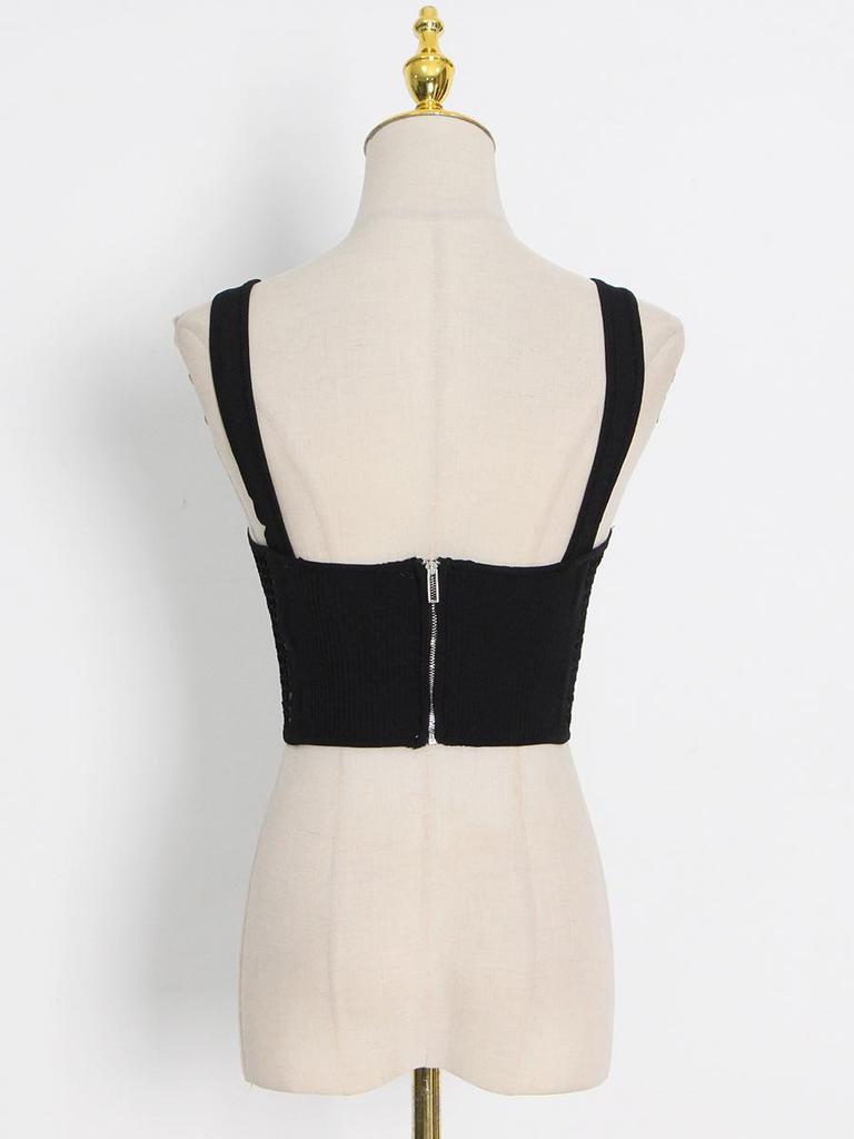 Colete Sexy Feminino Estilo Europeu e Americano Espinha de Peixe - Decote Baixo, Design Vazado, Top Suspensório Combina com Tudo