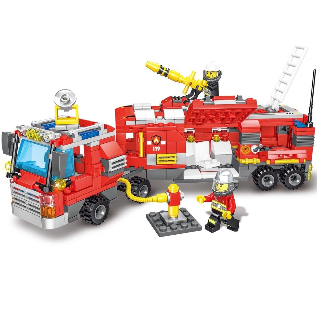 678pcs 8 In 3 City Fire Truck Fighting Building Blocks Set, Warship Deformable Combination Car Model W/8 Fireman Figures Bricks DIY Toys For Children