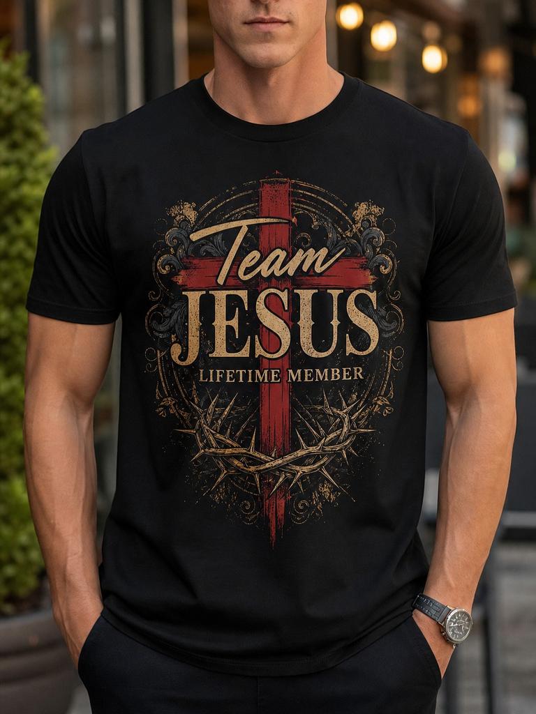 Unisex T-shirt 1pc Men' Team Jesus T-Shirt Heavy Cotton Crew Neck Short Sleeve Tee with Jesus Print - Soft Casual R
