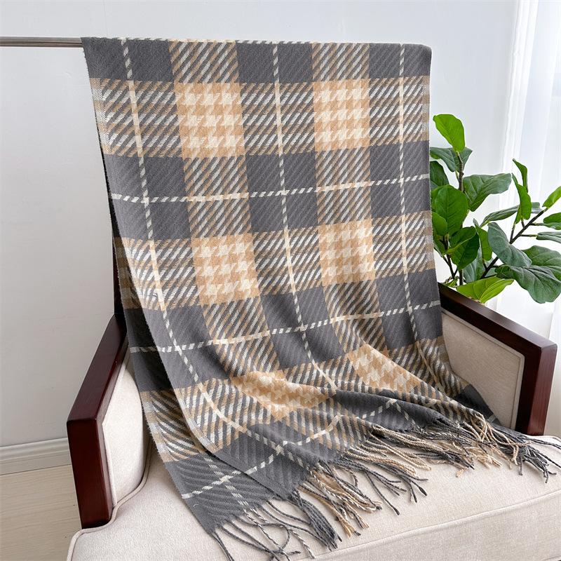 Korean Version Plaid Scarf Winter Male And Female Students Scarf Thickened Warm Outer Shawl Tassel Korean Imitation Cashmere Scarf