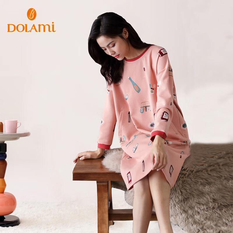 DOLAMI Nightgown, Spring And Autumn Pure Cotton Long-Sleeve Casual Sleepwear, Loose-Fitting ' Loungewear Suitable for Outdoor Wear, Size