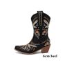 Mode Schwarz Bestickte Western Cowboy Stiefel Hick Absatz Mid Stiefel Böhmische Ritterstiefel Kurze Stiefeletten