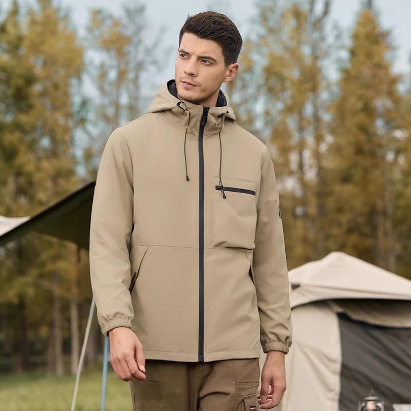 JEEP Men's Spring/Autumn Windproof Hiking Jacket with Detachable Hood