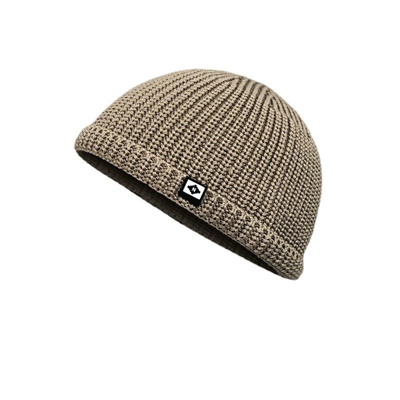 Autumn and Winter Men's Knitted Hat Warm Letter Melon Leather Hat Short Eaves Anti Cold Knitted Hat