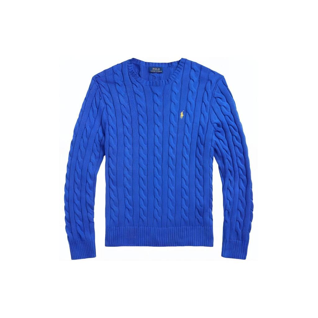 Polo Ralph Lauren SS24 Solid Color Thick Cable Knit Crew Neck Casual Long Sleeve Sweater Men Sweater Cobalt-Blue 710775885-504