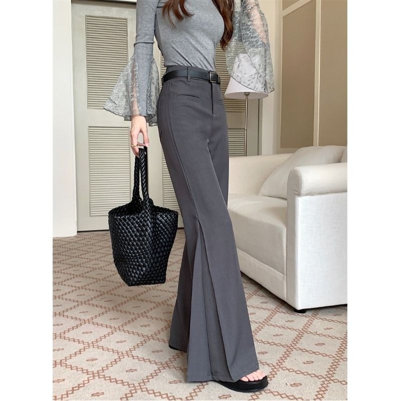 Kumikumi Advanced Simple Solid Suit Casual Pants Women Autumn Loose All-Match High Waist Drape Bootcut Trousers