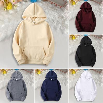 Unisex Hoodie with Big Front Pocket Drawstring Solid Color Loose Hooded Top Long