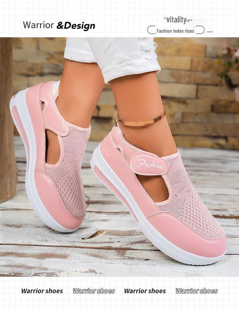 Women's Plus Size Casual Mesh Wedge Heel Shoes with Magic Tape