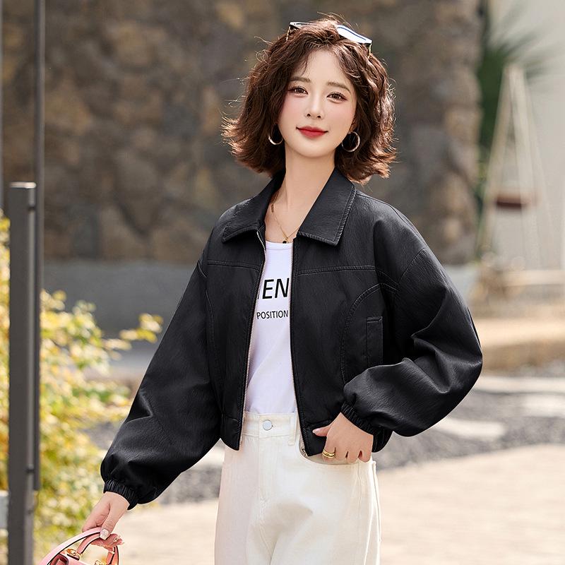 Women's Short Leather Jacket - 2024 Spring/Autumn Collection, Elegant Small Fragrance Style, Advanced Temperament, ZH1162.