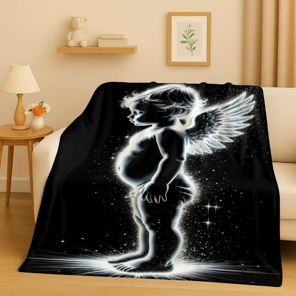 3D Luxurious Balote Angel Cupid Cartoon Flannel Blanket,Ultra Soft Warm Plush Throw for Home Bedroom Bed Sofa Cover Office Gift