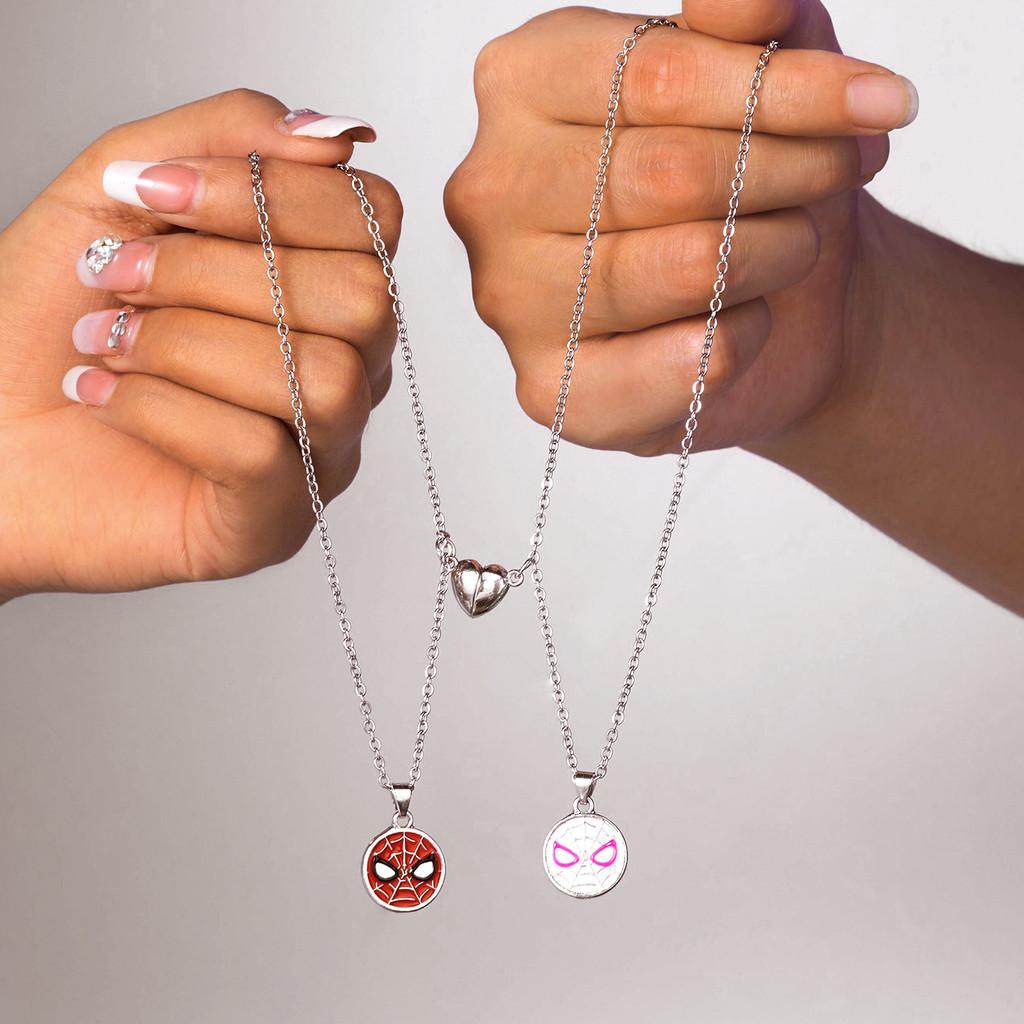 Spiderman Couple Magnetic Necklace With Geometric Pendant For Women