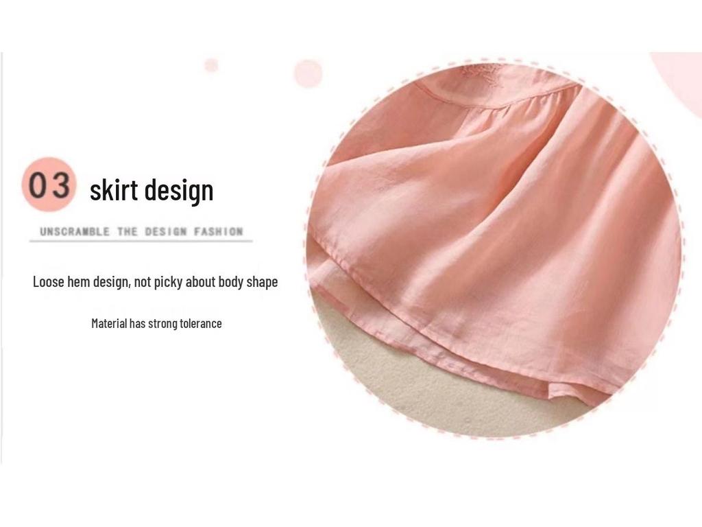 Women's 2023 Literary Embroidered Cotton Linen Blouse - Summer Loose Round Neck Pleated Pullover Top