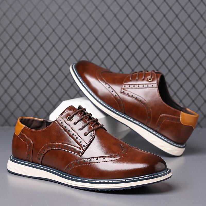 Men's Casual Leather Shoes British Style Business Dress Shoe Fashion Social Party Shoes Lace Up Oxford Shoe Large Size Man Shoes