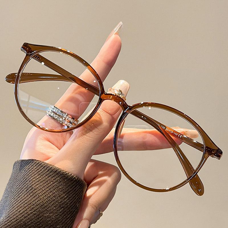 Anti-Blue Glasses Women'S Flat Glasses Plain Glasses Frame Retro Large Frame With Degree Frame Myopia Finished Glasses