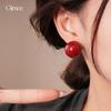 Retro Hong Kong style simple geometric round pearl stud earrings temperament earrings women