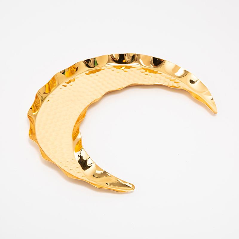 Gold Storage Tray Display Metal Pallet Creative Moon Design Handmade Crafts Fruit Cake Snack Plate Decorative Festival Supplies