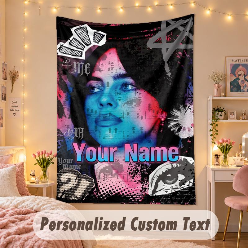 Custom Personalized Tapestry,Billie Eilish Print Custom Name Text Wall Art Hanging for Bedroom