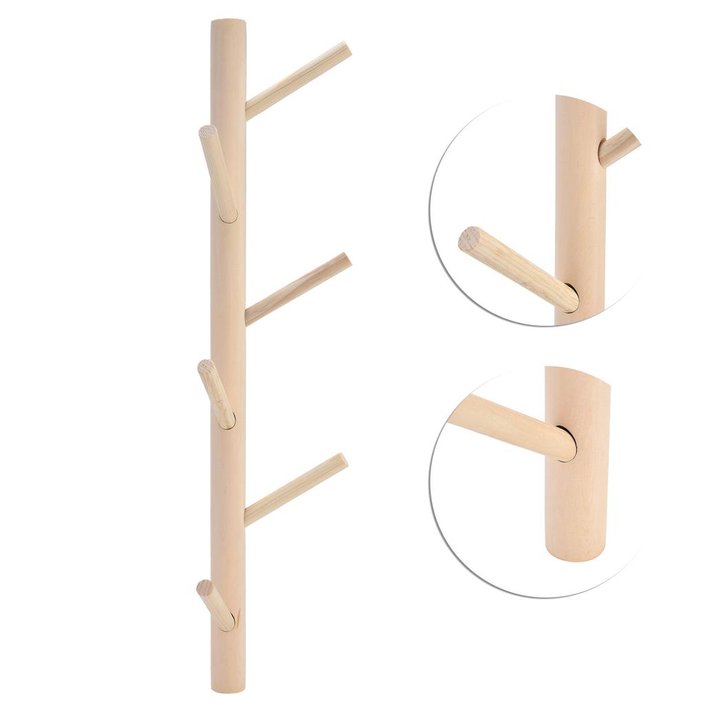 Punch Free Wall Mounted Coat Rack Towel Hanger Tree Branch Shaped Hat Rack for Living Room(Wood