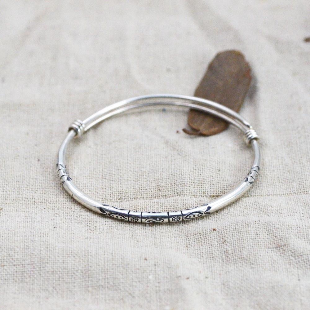S925 Sterling Silver Handmade Tai Chi Bagua Small Fish Bracelet for Women's Retro Thai Silver Exotic Ethnic Style, Old Art Bracelet