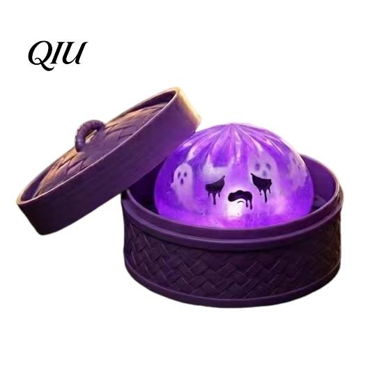 Portable Dumpling Toy Halloween Stress Relief with Steamer, Glitter Ball Fidget Party Favors Toy, Anxiety Relieving Steamed Bun Squeeze for