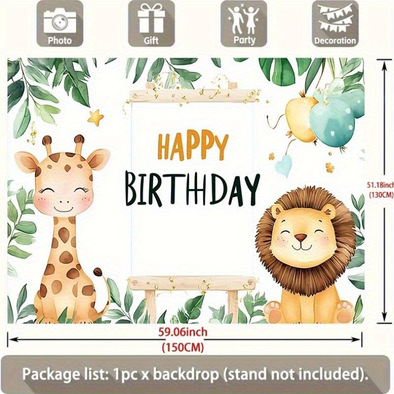 Party Backdrop Jungle Safari Cartoon Giraffe Lion Balloons Festive Celebrations Photo Booth Decor Birthday Party Decor