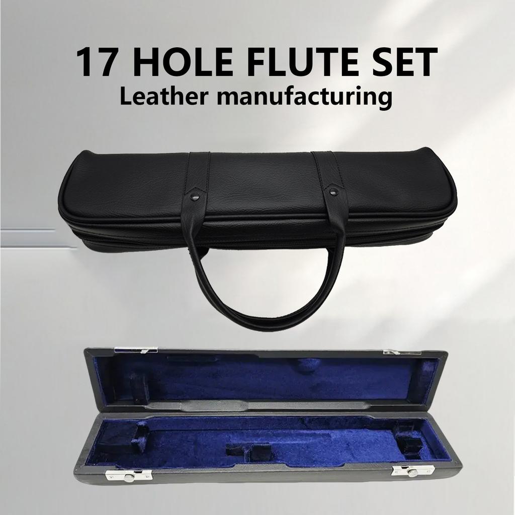 Flute Storage Case PU Leather Flute Case for 17 Holes Flute Flute Case Zippered Carry Handbag with Double Carry Handle