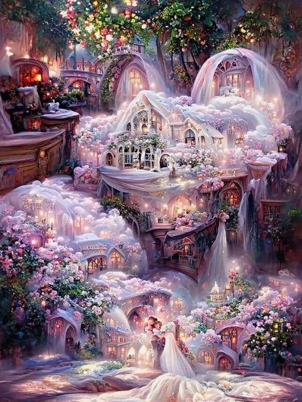 Diamond Painting Romantic Pink Landscape House Diy Full Square Round Drill Rhinestone Embroidery Fantasy Castle Mosaic Cross Stitch Kits Wall Decor