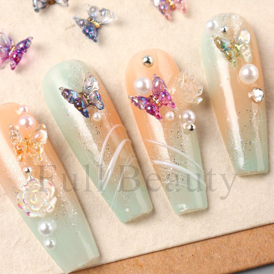 Nail Art Accessories Ins Summer Fairy Aurora Ice Transparent Butterfly Bag Three-dimensional Resin Nail Accessories